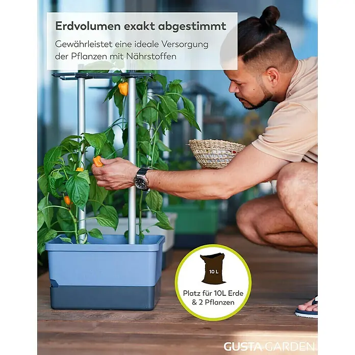 Gusta Garden Anzucht-Set Chili-Starter-Set - 5 -tlg., Blau - Der GUSTA GARDEN Pflanzkasten mit präzisem Erdvolumen sorgt für eine ideale Nährstoffversorgung der Pflanzen.