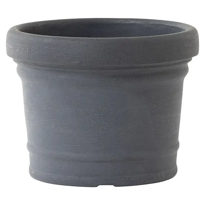 Siena Garden Pflanztopf Norah - Außenmaß (Ø x H): 50 x 38 cm, Kunststoff, Anthrazit - Nahaufnahme eines runden, grauen Blumentopfs mit einem dicken Rand, ideal für Pflanzen und Blumen.