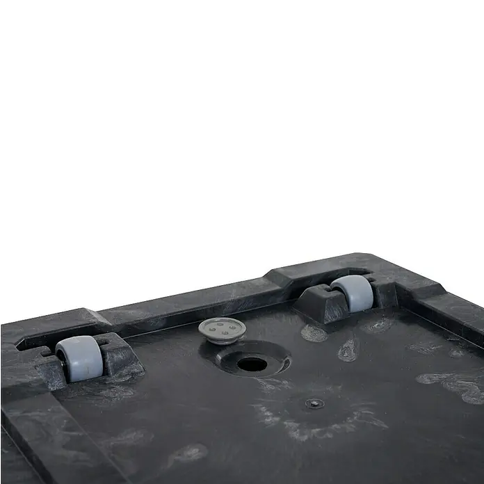 Siena Garden Pflanzkübel eckig Faro Stone - Außenmaß (L x B x H): 40 x 40 x 40 cm, Kunststoff, Schwarz - Detailaufnahme einer schwarzen Kunststoffbox mit Rollen und einem runden Einsatz, ideal für Lagerung und Transport.