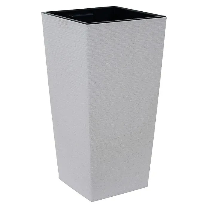 Siena Garden Pflanzsäule eckig Nizza Groove - Außenmaß (L x B x H): 40 x 40 x 41 cm, Kunststoff, Creme Groove - Elegantes, rechteckiges Pflanzgefäß in Weiß mit einem schwarzen Innentopf, ideal für stilvolle Pflanzenpräsentationen im Innen- und Außenbereich.