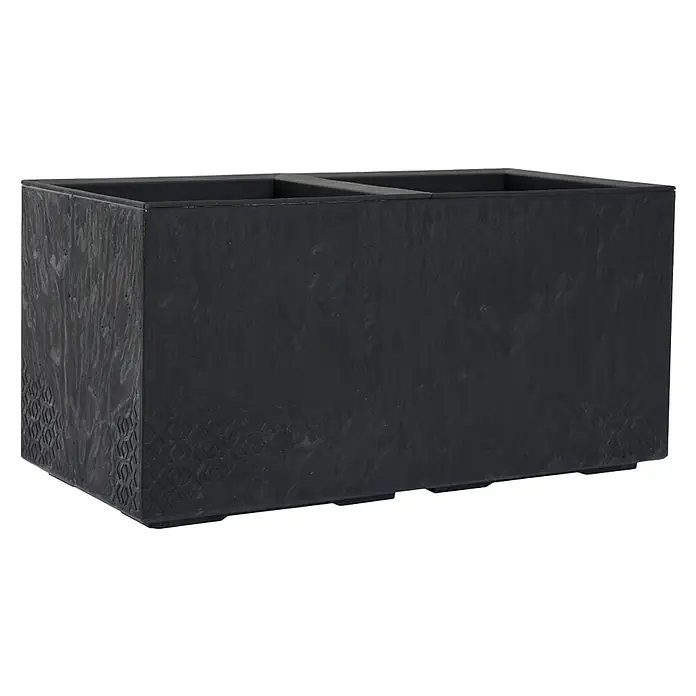 Siena Garden Pflanzkasten Faro Stone - Außenmaß (L x B x H): 40 x 80 x 40 cm, Kunststoff, Schwarz - Ein rechteckiger, anthrazitfarbener Pflanzkasten mit zwei Fächern und einem dezenten Muster an der Seite für den Außenbereich.