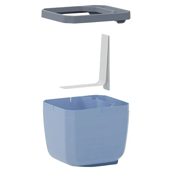 Gusta Garden Anzucht-Set Stadtkräutergarten Set - 6 -tlg., Blau - Kräuter-Buddy-Set, bestehend aus einem grauen Deckel, einem weißen Einsatz und einem blauen Behälter mit dem Aufdruck "Herbs Buddy".