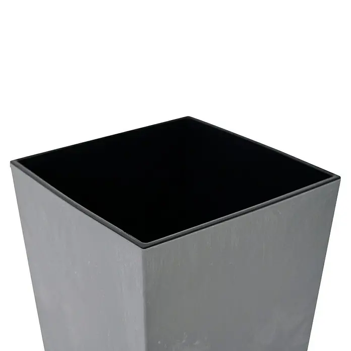 Siena Garden Pflanzkübel eckig Nizza Stone - Außenmaß (L x B x H): 40 x 40 x 41 cm, Kunststoff, Grau - Nahaufnahme eines grauen, quadratischen Pflanzgefäßes mit schwarzem Innenraum, ideal für Zimmerpflanzen oder zur Dekoration Ihres Gartens.