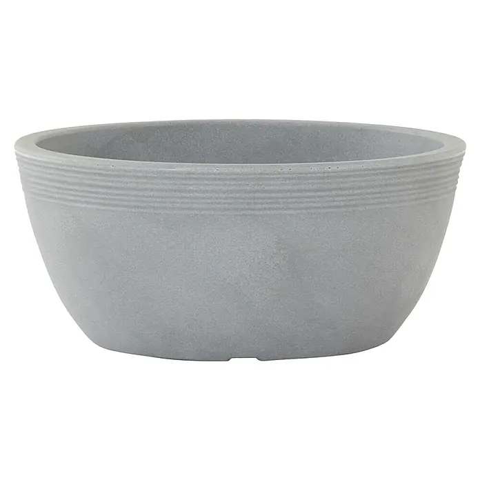 Siena Garden Pflanzschale rund Malaga - Außenmaß (Ø x H): 48 x 22 cm, Kunststoff, Grau - Moderner grauer Pflanztopf mit horizontalen Rillen im oberen Bereich, ideal für Innen- und Außenbereich.