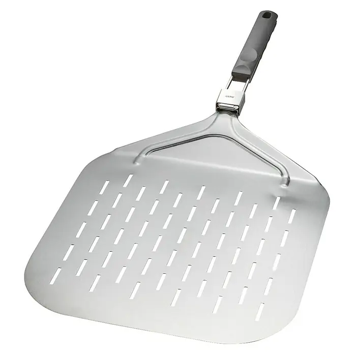 Dick Pizzaschaufel - Edelstahl, L x B: 63 x 32 cm - Pizzaschieber aus Edelstahl mit Löchern und klappbarem Griff für einfache Lagerung. Ideal zum Backen von Pizza.