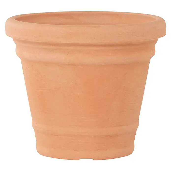 Siena Garden Pflanztopf Amalia - Außenmaß (Ø x H): 60 x 47 cm, Kunststoff, Terrakotta - Nahaufnahme eines leeren, terrakottafarbenen Blumentopfs mit breiter Öffnung, der sich perfekt für Zimmerpflanzen und Garten eignet.