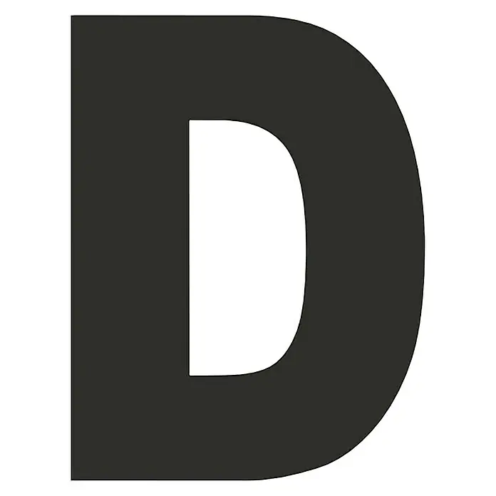 Etiqueta adhesiva - D, Negro/blanco, Altura: 50 mm - Letra D mayúscula gris oscuro.
