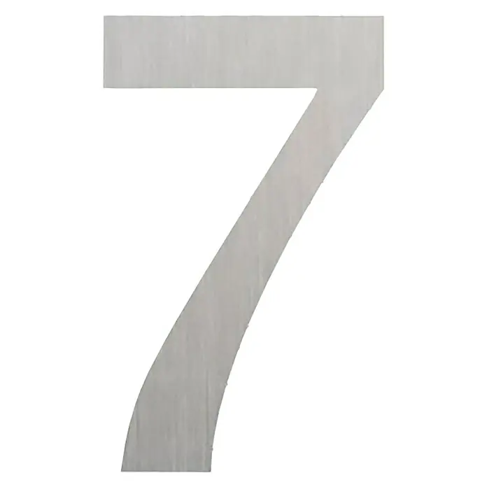 Etiqueta adhesiva troquelada 10 cm - 7, Plástico, Plateado, Autoadhesivo - Primer plano del número Siete, destacando su elegancia sencilla y diseño limpio. Ideal para números de casa o fines decorativos.