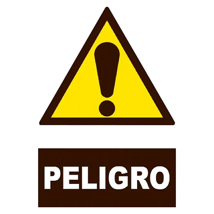 Cartel - Amarillo/Negro, Peligro, 23 x 34 cm - Señal de peligro con un signo de exclamación y la palabra "PELIGRO" en blanco sobre fondo marrón. Alerta de posibles peligros.