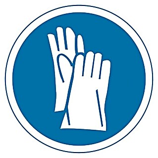 Cartel (Azul/Blanco, Uso obligatorio de guantes de seguridad, 5 x 5 cm)