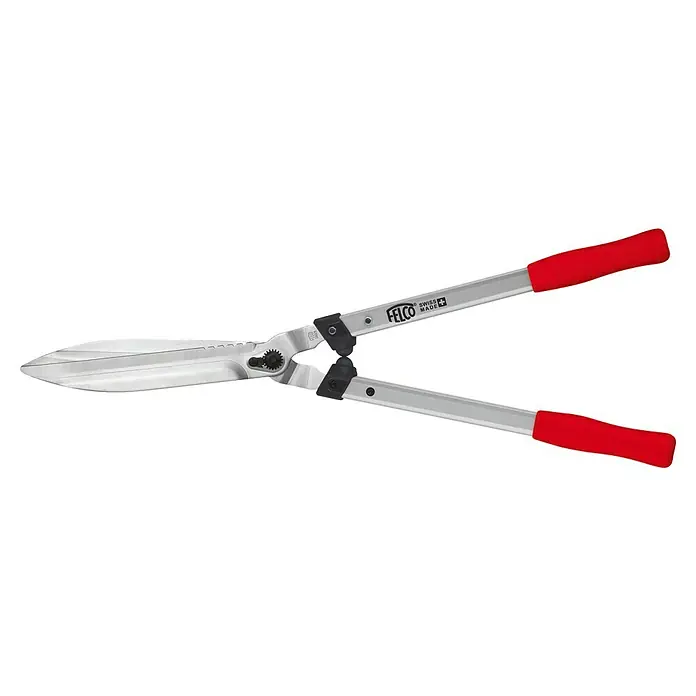 Felco Hand-Heckenschere 250-63 - L x B x H: 71 x 25 x 11 cm, Rot - Eine Felco-Heckenschere mit roten Griffen und silbrig-grauen Klingen, ideal für den professionellen Gartenschnitt.