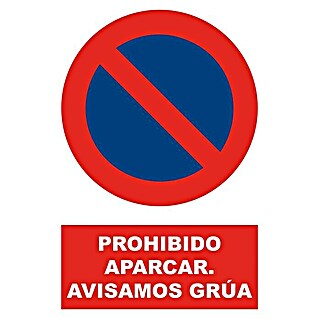 Cartel (Azul/Rojo, Prohibido aparcar. Avisamos grúa, 23 x 34 cm)