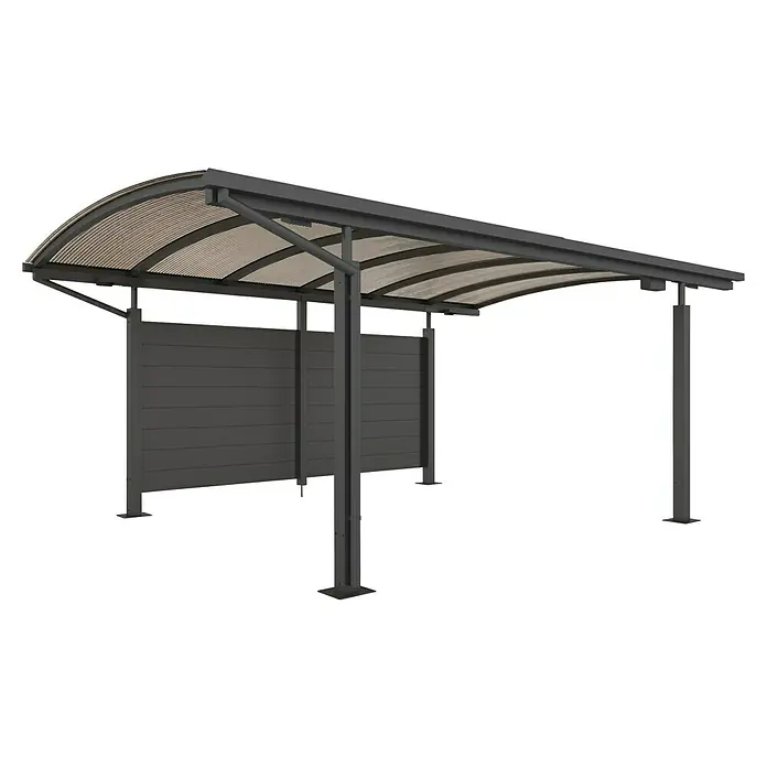 Allview Seitenwand Calux - Passend für: Allview Calux Einzel- und Doppelcarport, Grau - Moderne Terrassenüberdachung mit grauem Rahmen und gewelltem Dach für stilvollen Wetterschutz im Außenbereich.