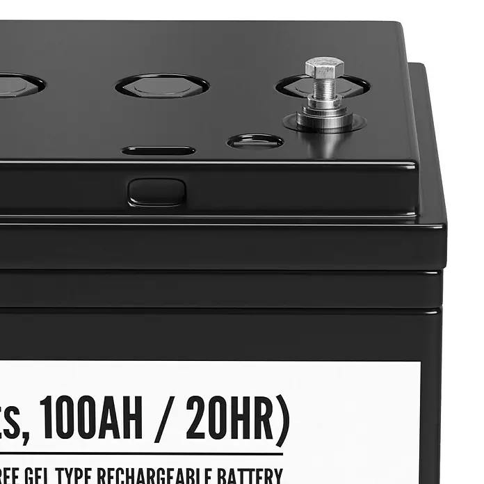 Akku Helios GEL - 100 Ah, 12 V - Schwarze Gelbatterie mit Anschlüssen.