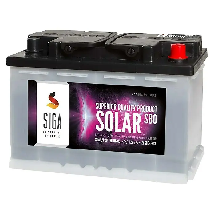 Solarbatterie S80 - 80 Ah, 12 V - Abbildung einer SIGA SOLAR S80 Batterie.