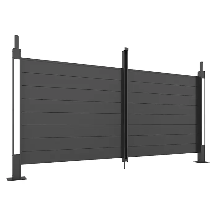 Allview Seitenwand Calux - Passend für: Allview Calux Einzel- und Doppelcarport, Grau - Ansicht eines modernen, grauen Zauns mit horizontalen Lamellen, der Privatsphäre und modernes Design vereint.