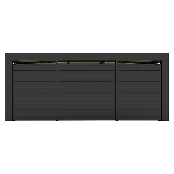 Allview Wandelement - Passend für: Allview Doppelcarport Cubus - Ansicht eines modernen, horizontal ausgerichteten, grauen Garagentors mit drei Abschnitten und robuster Metallrahmung.
