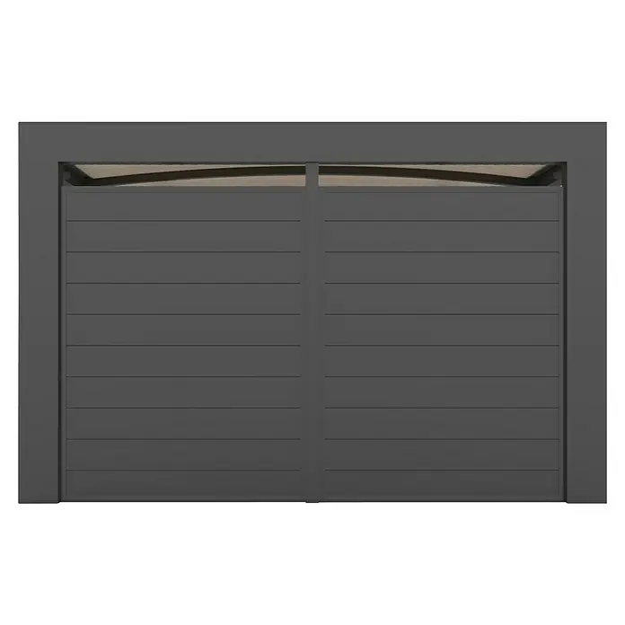 Allview Wandelement Cubus Endwand - Passend für: Allview Einzelcarport Cubus - Elegantes graues Schiebetor mit horizontalen Lamellen und subtilem Bogen, das moderne Ästhetik und Funktionalität vereint.