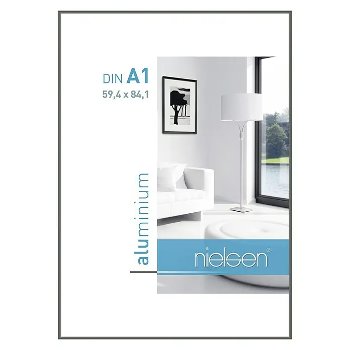 Nielsen Alurahmen Classic - DIN A1 / 59,4 x 84,1 cm, Contrastgrau - Aluminium Bilderrahmen in der Größe DIN A1 (59,4 x 84,1 cm) von Nielsen, ein schlichter und moderner Rahmen für Fotos und Kunstdrucke.