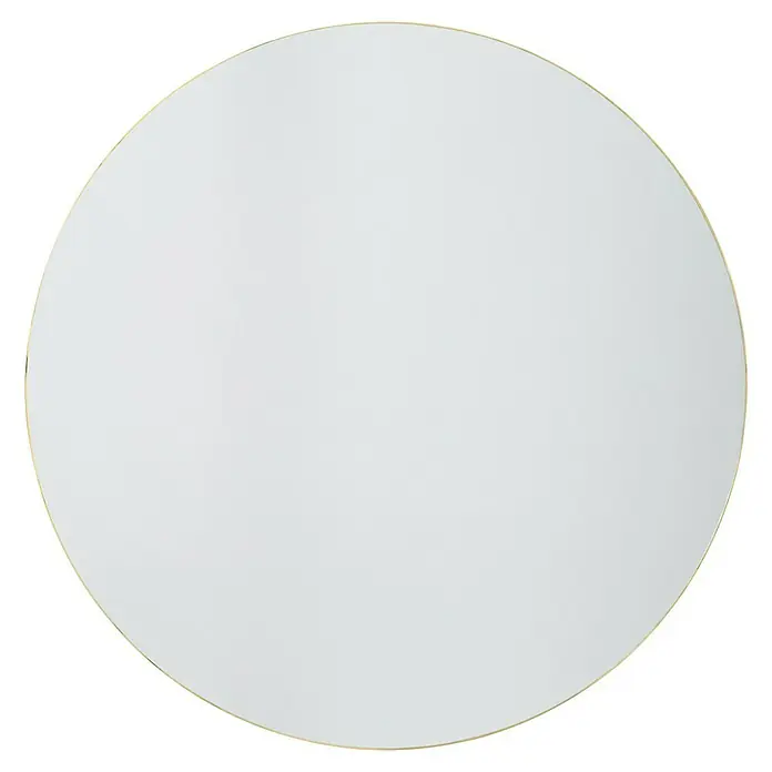 Espejo de pared Napoli - Diámetro: 100 cm, Dorado - Mesa redonda con superficie blanca y borde dorado. Ideal para comedores modernos o como mesa auxiliar elegante.