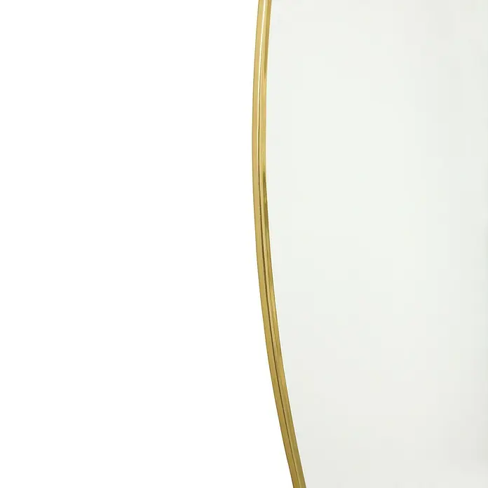 Espejo de pared Napoli - Diámetro: 100 cm, Dorado - Primer plano de un espejo redondo con un elegante marco dorado, prometiendo un toque de elegancia y sofisticación.