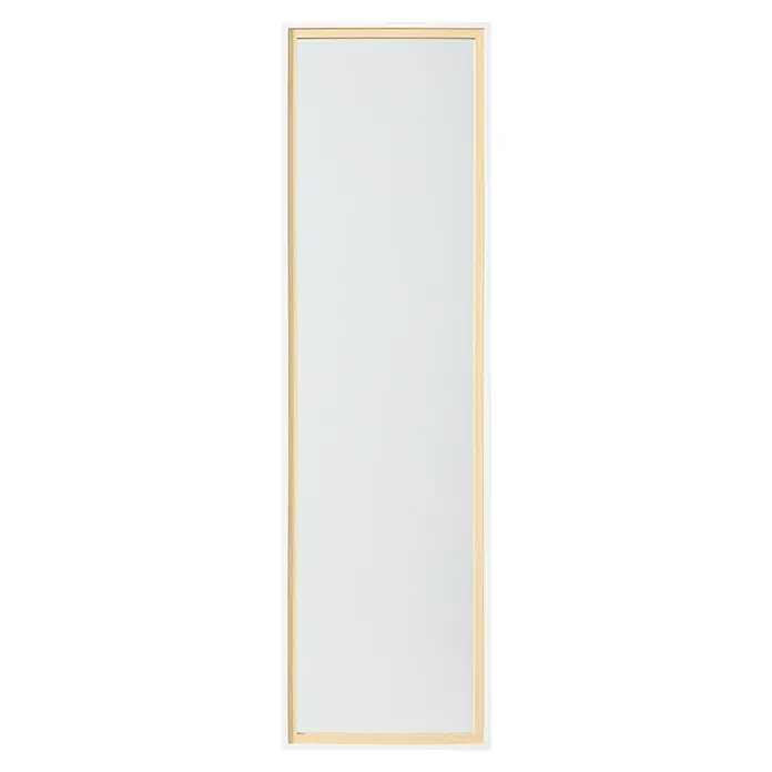 Espejo de puerta Miwa - 34 x 118 cm, Blanco - Elegante obra de arte de pared rectangular con un marco de madera simple, que añade un toque de elegancia natural a cualquier estancia. Diseño atemporal para acentos modernos.