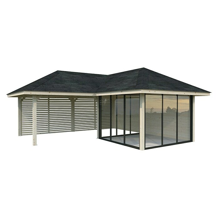 Palmako Caseta de jardín Bianca Set 511 Slide Plus (Medidas ext. (An x Pr): 672 x 672 cm, Madera, Natural) | BAUHAUS