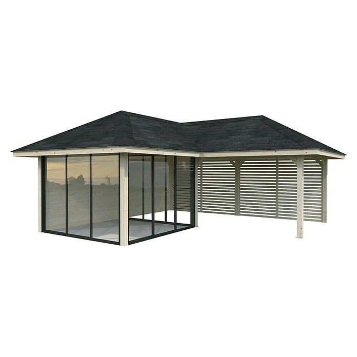 Palmako Caseta de jardín Bianca Set 511 Slide Plus (Medidas ext. (An x Pr): 672 x 672 cm, Madera, Natural) | BAUHAUS