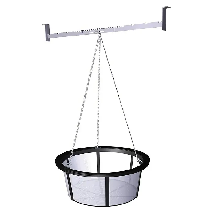 4rain Traversenfilter - Passend für: 4rain Regenwassertank PROMO - Bild einer Poolfilterkorbvorrichtung mit einer silbernen Aufhängung und einem schwarzen Korb, ideal für die Poolreinigung.