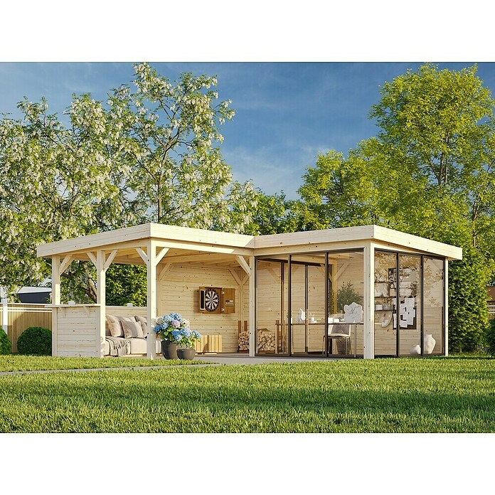 Palmako Caseta de jardín Lenna Set 710 Slide Plus (Medidas ext. (An x Pr): 628 x 628 cm, Madera, Natural) | BAUHAUS
