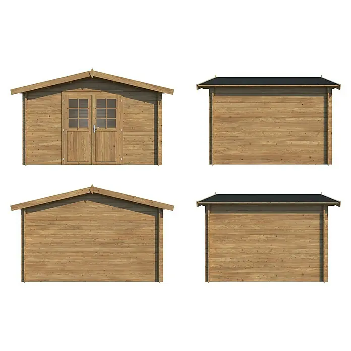 Palmako Caseta de jardín Valentine - Medidas ext. (An x Pr): 394 x 329 cm, Madera, Marrón - Cobertizo de madera con puertas dobles y una extensión para guardar herramientas de jardín y más.