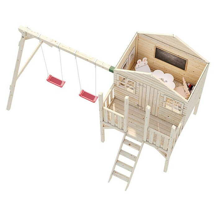 Palmako Caseta infantil Toby set con columpio (Medidas ext. (An x Pr): 421 x 284 cm, Madera, Natural) | BAUHAUS