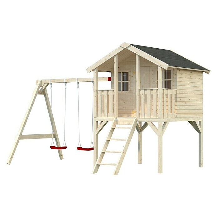 Palmako Caseta infantil Toby set con columpio (Medidas ext. (An x Pr): 421 x 284 cm, Madera, Natural) | BAUHAUS