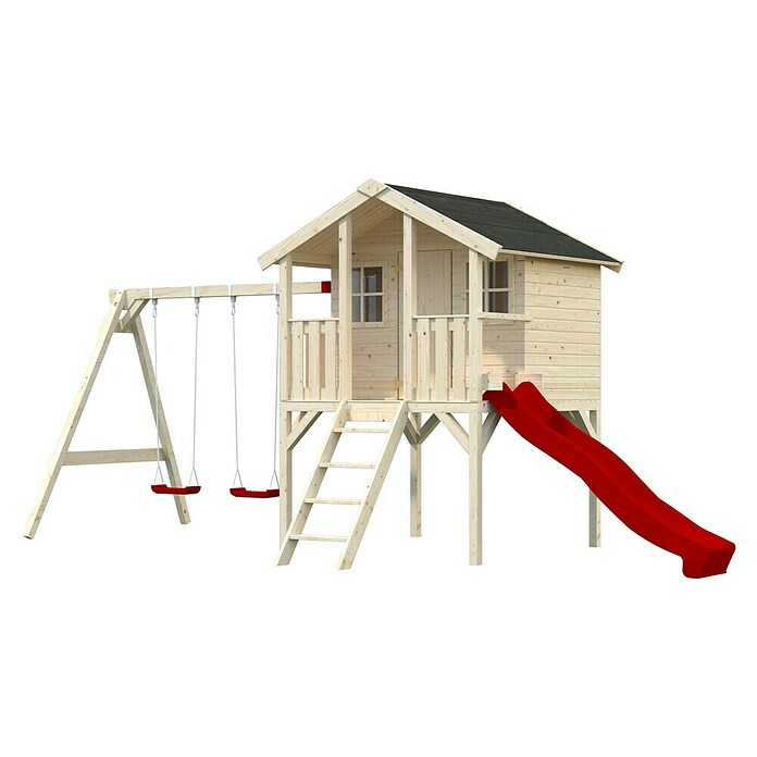 Palmako Caseta infantil Toby set con columpio (Medidas ext. (An x Pr): 421 x 284 cm, Madera, Natural) | BAUHAUS