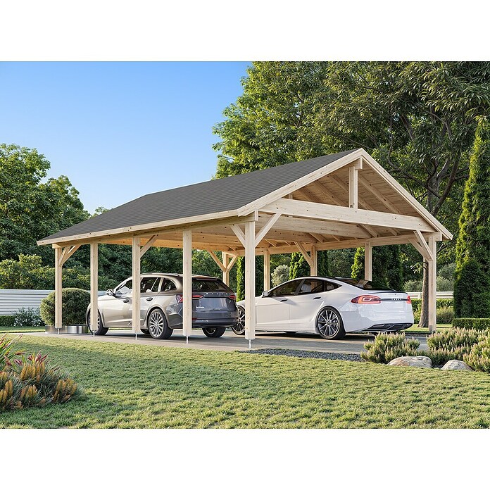 Palmako Carport doble Classico Robert (Medidas ext. (An x Pr): 637 x 764 cm, Carport doble, Natural) | BAUHAUS