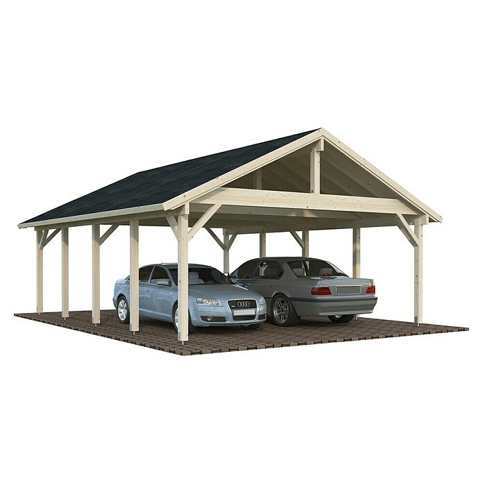 Palmako Carport doble Classico Robert (Medidas ext. (An x Pr): 637 x 764 cm, Carport doble, Natural) | BAUHAUS