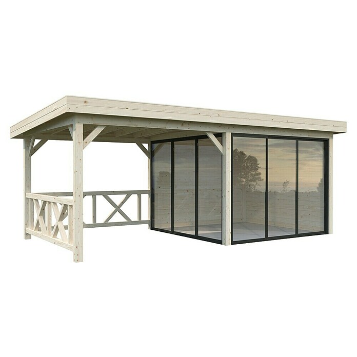 Palmako Caseta de jardín Lenna Set 403 Slide (Medidas ext. (An x Pr): 628 x 340 cm, Madera, Natural) | BAUHAUS