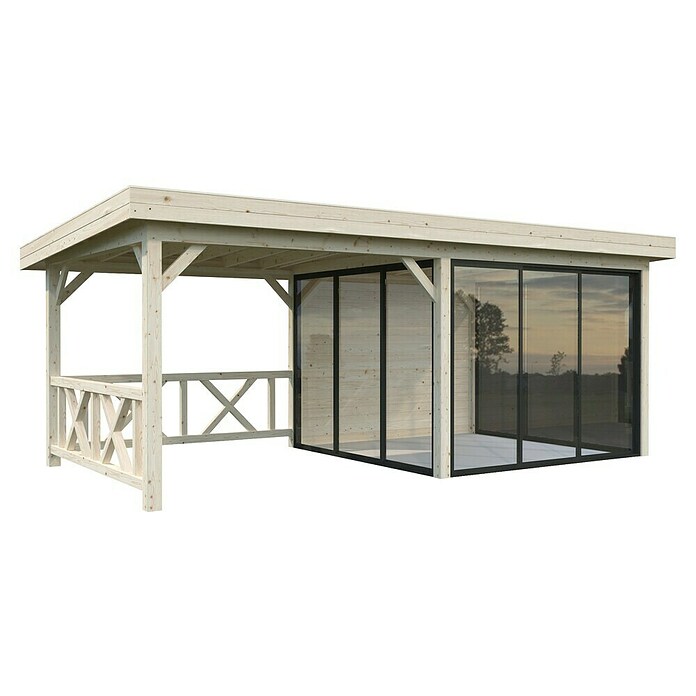 Palmako Caseta de jardín Lenna Set 404 Slide (Medidas ext. (An x Pr): 628 x 340 cm, Madera, Natural) | BAUHAUS