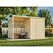 Palmako Caseta de jardín con leñero Leif (Medidas ext. (An x Pr): 377 x 187 cm, Madera, Natural) | BAUHAUS
