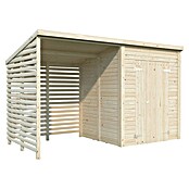 Palmako Caseta de jardín con leñero Leif (Medidas ext. (An x Pr): 377 x 187 cm, Madera, Natural) | BAUHAUS
