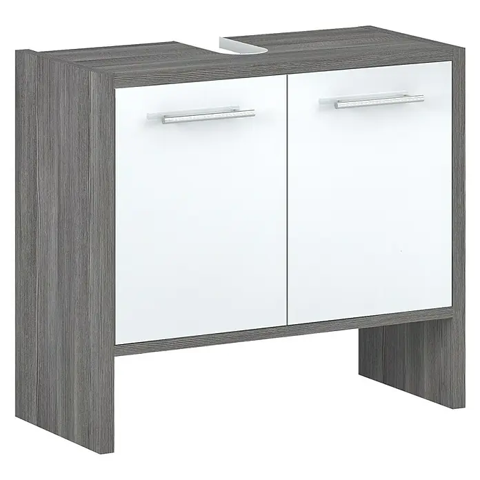 Astor Oslo Waschtischunterschrank - 62 x 28 x 55 cm, Grafit, Weiß - Ein Waschbeckenunterschrank in Grau und Weiß mit zwei Türen und Griffen. Schafft Stauraum im Badezimmer.