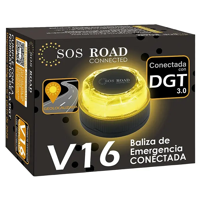 Luz de emergencia V16 Conectada NK - Apto para: Avería en el vehículo, Transmisión de datos: Red móvil - Embalaje del producto para una baliza de emergencia SOS ROAD CONNECTED V16, conectada al DGT 3.0 y obligatoria a partir de 2026.