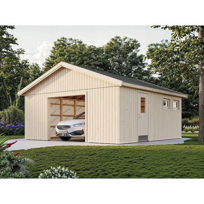 Palmako Garaje Andre sin puerta (Medidas ext. (An x Pr): 603 x 622 cm, Madera, Natural, 28,5 m²) | BAUHAUS