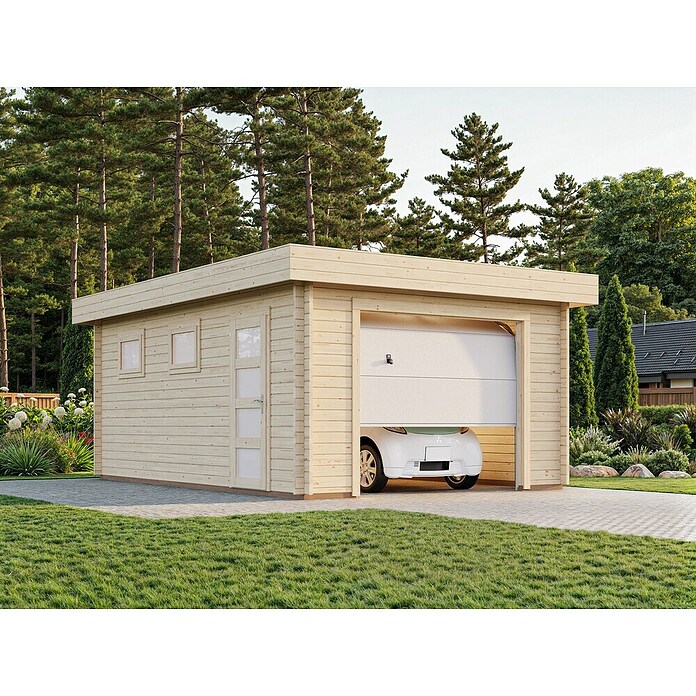 Palmako Garaje Rasmus con puerta seccional (Medidas ext. (An x Pr): 420 x 598 cm, Madera, Natural, 19 m²) | BAUHAUS
