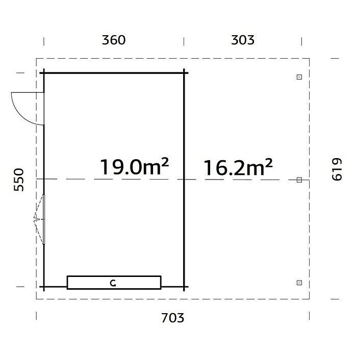 Palmako Garaje con carport Roger con puerta seccional (Medidas ext. (An x Pr): 703 x 619 cm, Natural, Madera, 35,2 m²) | BAUHAUS