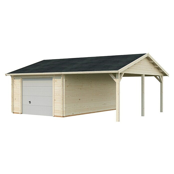 Palmako Garaje con carport Roger con puerta seccional (Medidas ext. (An x Pr): 703 x 619 cm, Natural, Madera, 35,2 m²) | BAUHAUS