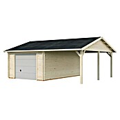 Palmako Garaje con carport Roger con puerta seccional (Medidas ext. (An x Pr): 703 x 619 cm, Natural, Madera, 35,2 m²) | BAUHAUS