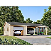 Palmako Garaje con carport Roger con puerta seccional (Medidas ext. (An x Pr): 1.006 x 619 cm, Madera, Natural, 52,2 m²) | BAUHAUS