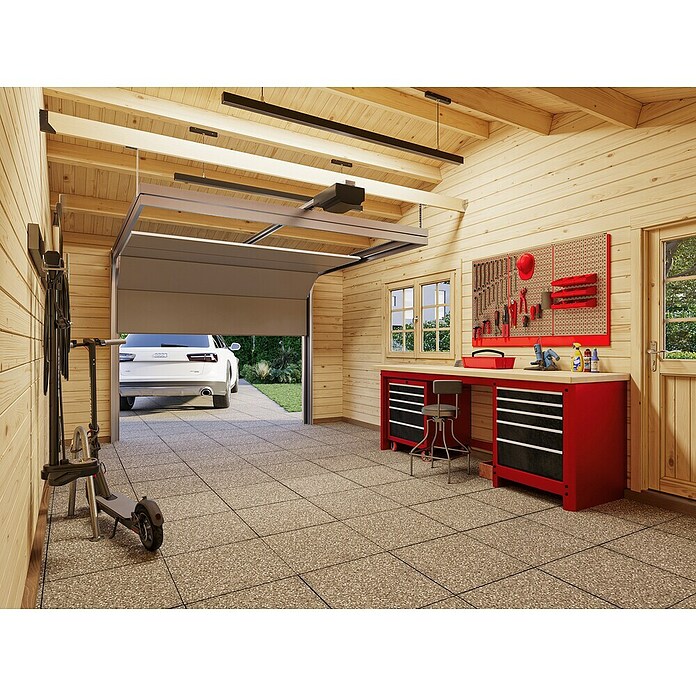 Palmako Garaje con carport Roger con puerta seccional (Medidas ext. (An x Pr): 1.006 x 619 cm, Madera, Natural, 52,2 m²) | BAUHAUS