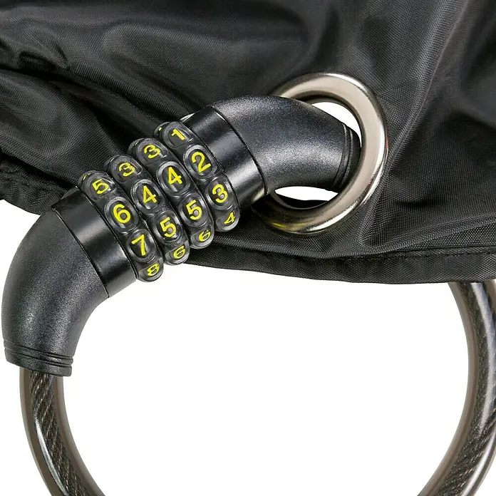 Fahrradgarage - L x B: 205 x 115 mm, Geeignet für: Fahrräder - Nahaufnahme eines Fahrradschlosses mit Zahlencode und schwarzer Schutzhülle.